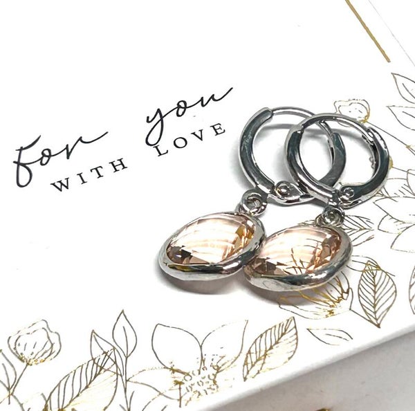 Ohrringe mit Kristallglas Anhänger in Pfirsich Silber