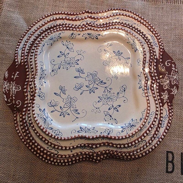 Share Certified hand painted set of 5 nesting ceramic serving trays by Temptations