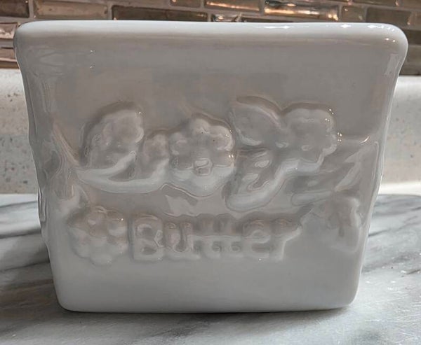 Vintage Butter Bell Crock "Farmhouse White Raised Floral" Pattern