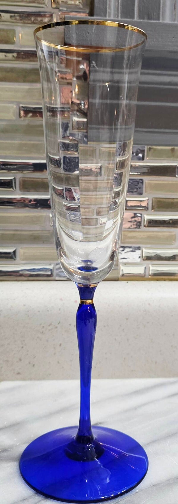Vintage Christian Dior Crystal Azure Royal 9 1/2" Fluted Champagne Glass
