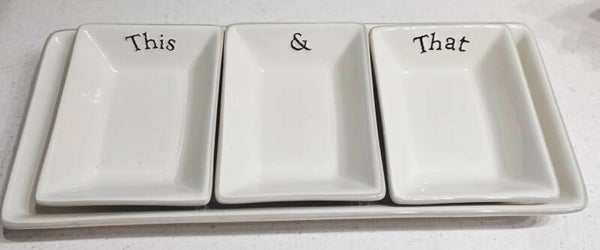 Primatives By Kathy Word Expressions "This & That" Stoneware Condiment Set