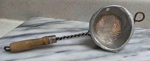 Vintage 9" Over-the-Cup Metal Tea Strainer with Wooden Handle