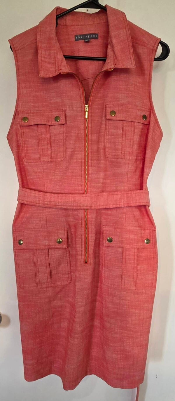 Shargano Women's Front Zip Parisian Terracotta Shirt Dress with Belt