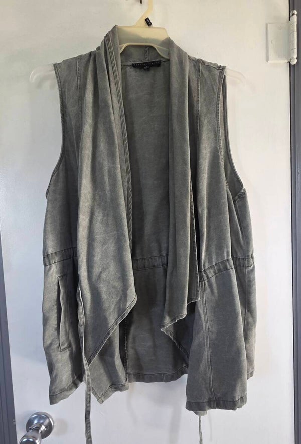Jane + Delancey Washed Grey Draped Waterfall Front Utility Vest Women's XL