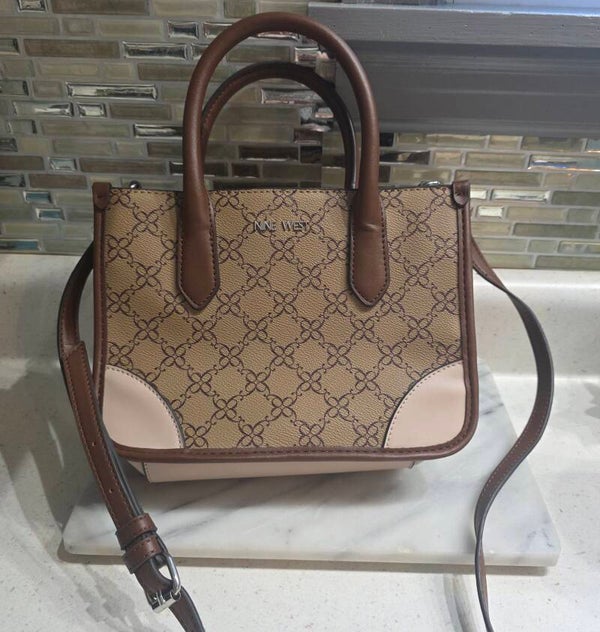 Nine West Brooklyn Jet Set Triple Compartment Satchel Bag Brown/Pink