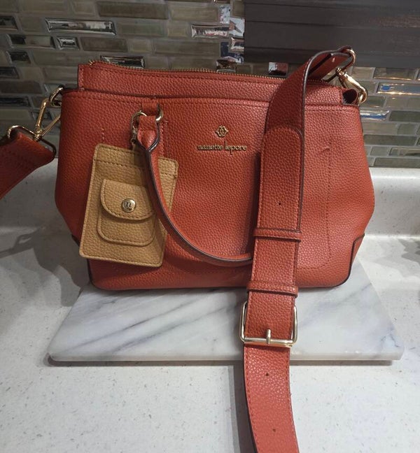 Nanette Lepore Pumpkin Spice Pebbled Satchel Bag With Detachable Card Case