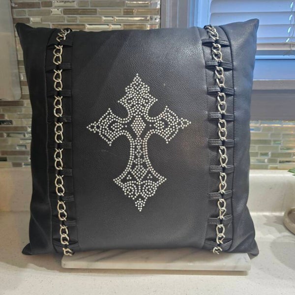 Black Rhinestone Gothic Cross Cushion/Pillow with Zip Closure