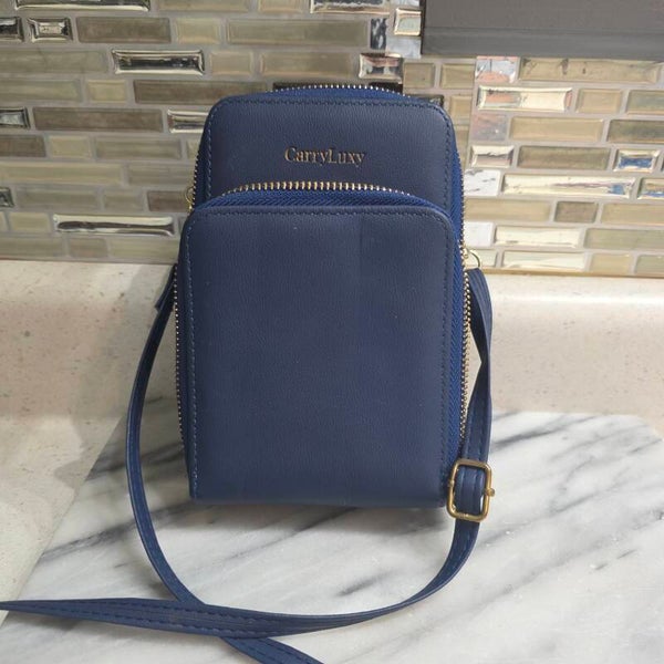 Carryluxy Navy Blue 3-Zipper Small Compact Crossbody Wallet Bag