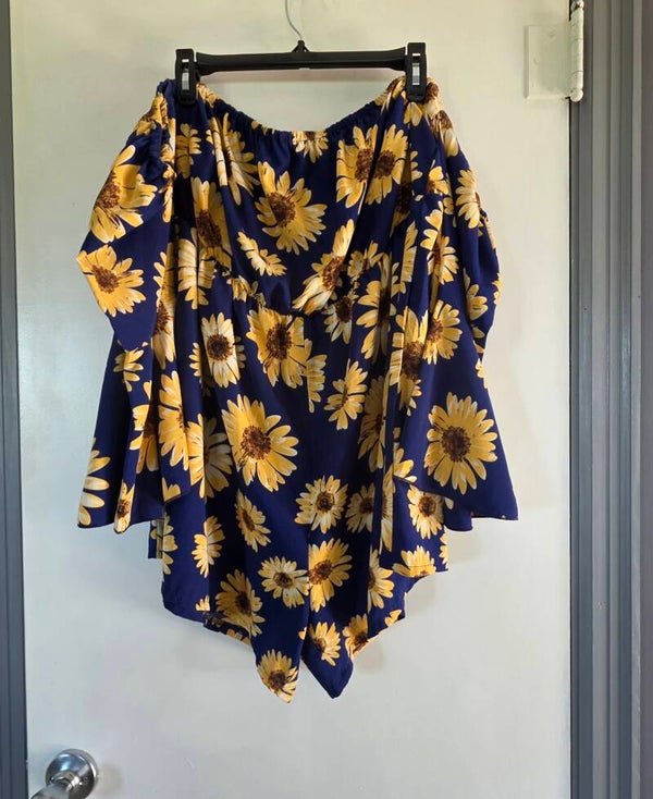 Shein Flounce Off Shoulder Sunflower Flounce Sleeve Romper Women's XL