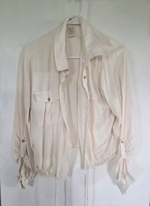 Time And Tru XL Cream Button-Down Utility Blouse