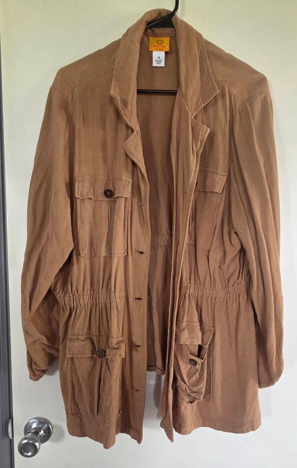 Ruby Rd. Women's Tan Safari Cinched Peplum Jacket w/ Pockets 2XL