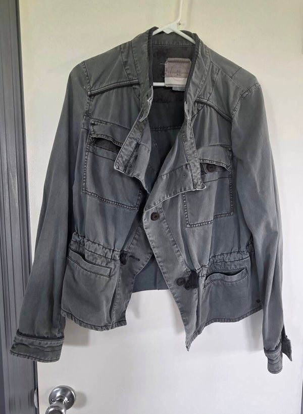Hei Hei Anthropology Women's Gray Military Jacket Drawstring Waist Pockets L