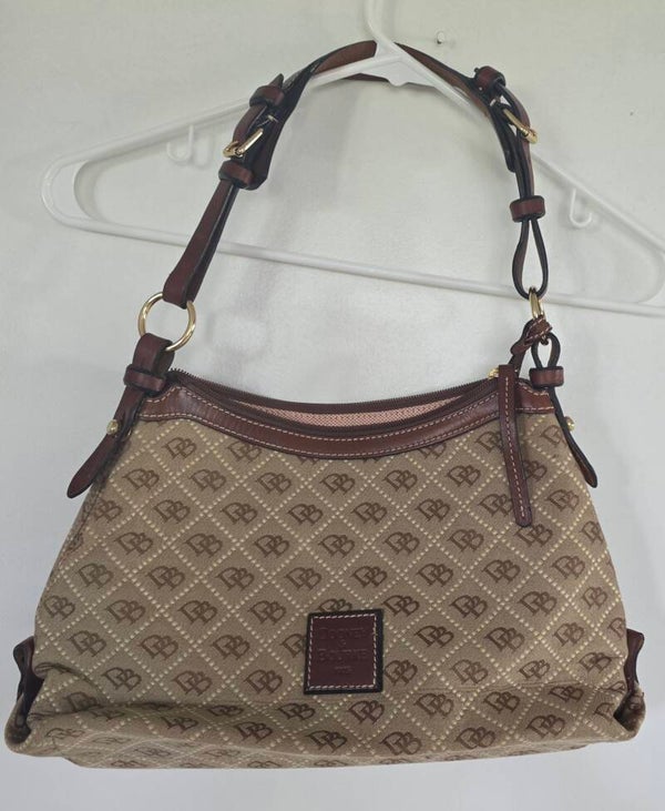 Vintage Dooney & Bourke Brown Small East/West Slouch Signature Hobo Bag