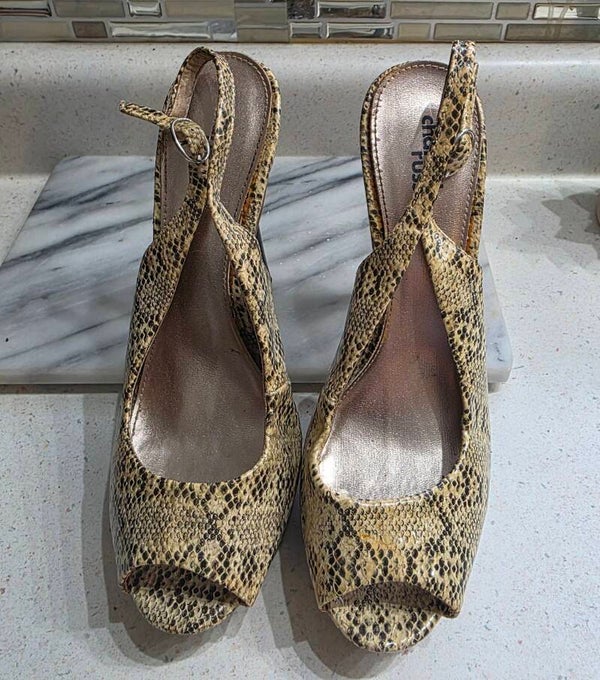 Charlotte Russe Snake Print Peep Toe Ankle Strap Slingback 4.5" Heels Women's 8