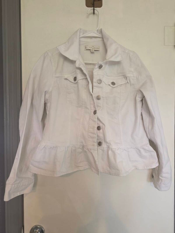 Cato EST. 1946 Denim Women's White Peplum Ruffle Hem Jean Jacket Size Large