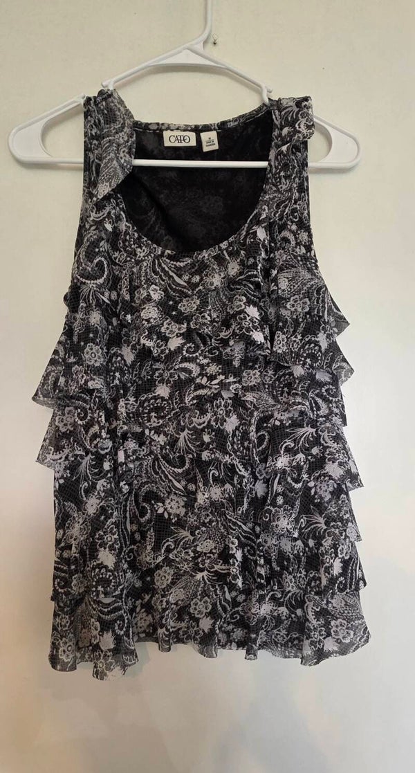 Cato Women's Medium Black/White Tiered Sleeveless Ruffle Top
