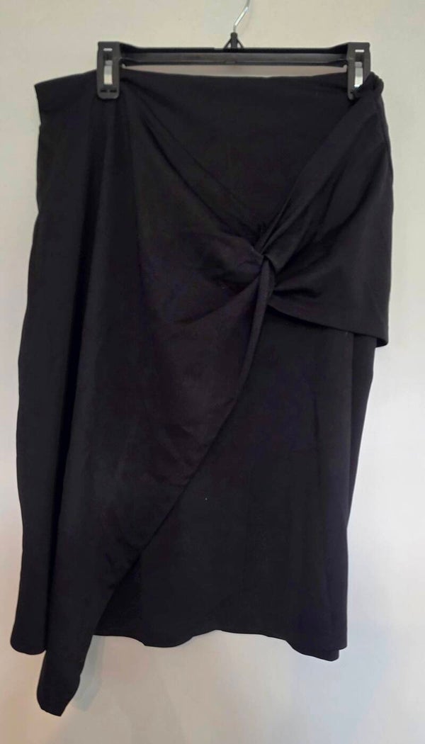 Women's XXL Black Knotted Sarong-Style Midi Skirt Back Zip