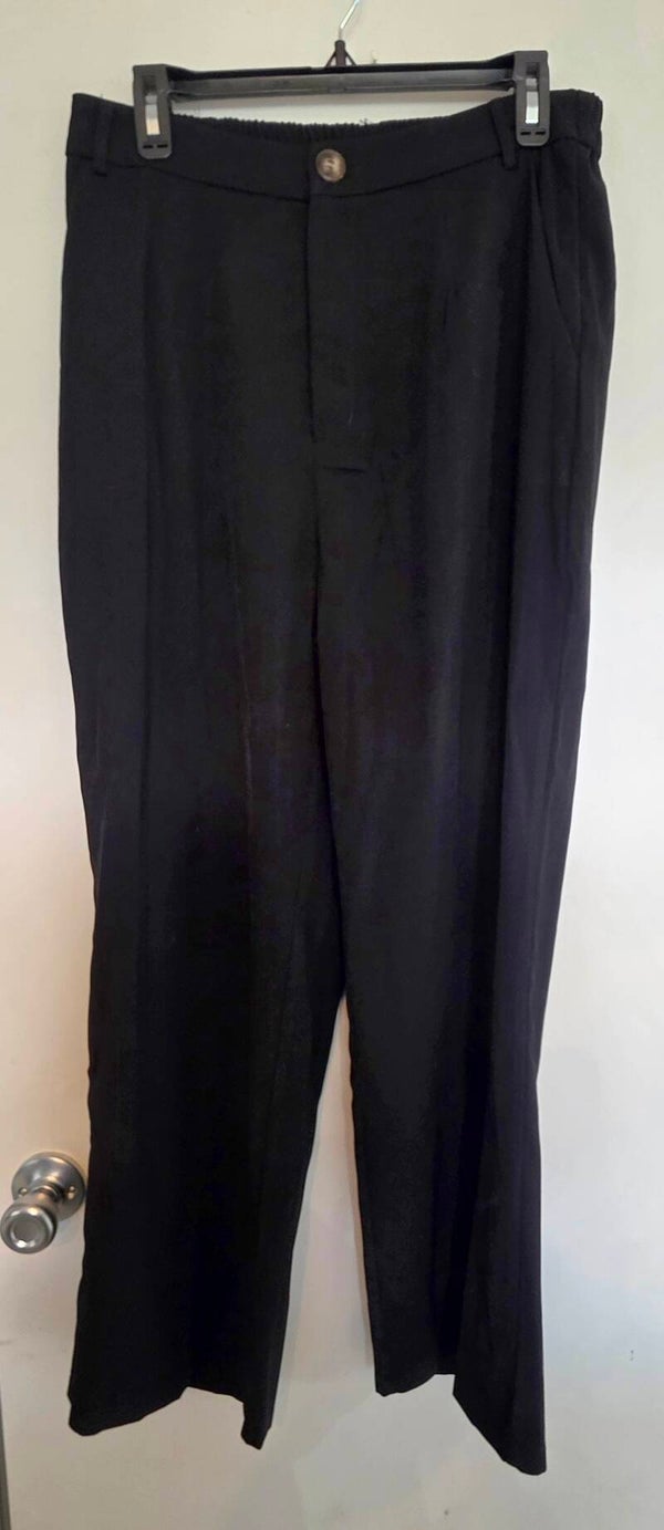 Women’s XL Black High-Waisted Wide-Leg Dress Pants w/ Elastic Waistband & Pocket