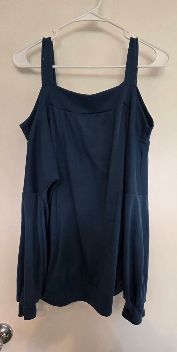 anna-kaci Women's Large Dark Teal Cold Shoulder Long Sleeve Pullover Knit Top