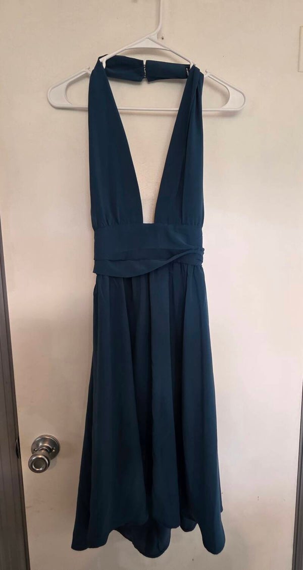 SHEIN Clasi Women’s XXL Dark Teal Deep V-Neck Ruffle Halter Dress