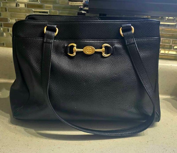Giani Bernini Navy Blue Horsebit Pebbled Genuine Leather Satchel/Tote
