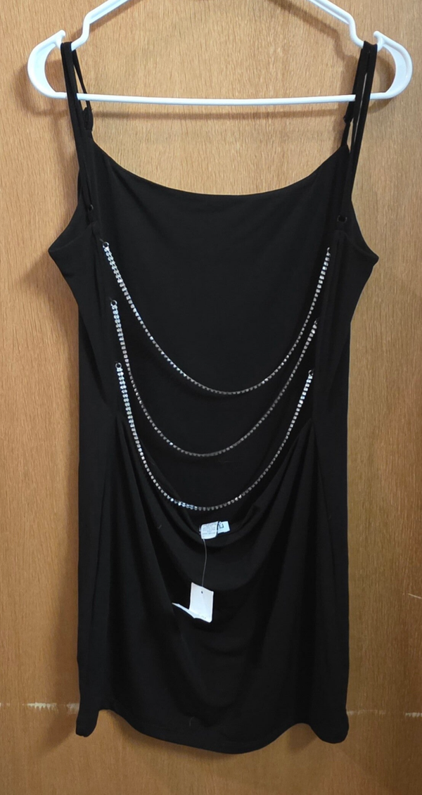 NWT Rue21 Women's XL Black Open-Back Bodycon Dress with Rhinestone Draping
