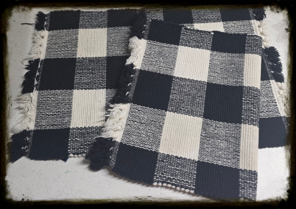 Cynthia Rowley Black White Buffalo Check Placemat Set of 4 Fringed