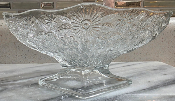 Vintage Indiana Glass Pineapple & Floral Diamond Shape Compote Pedestal Bowl