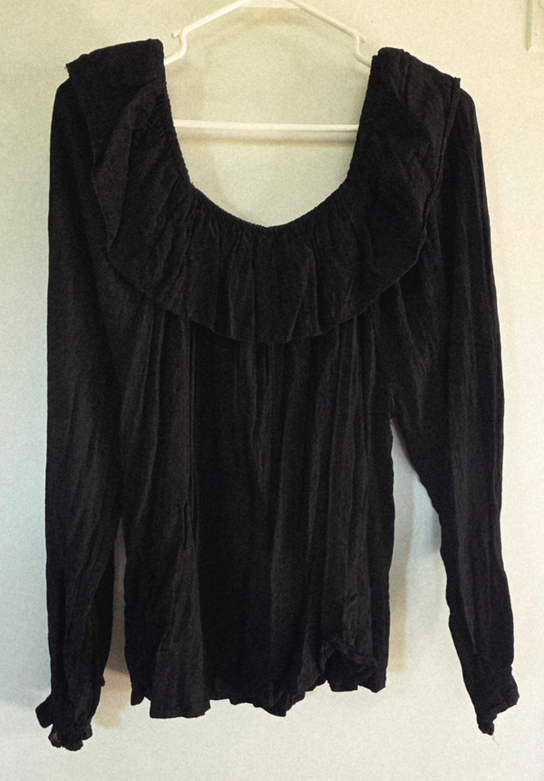 Knox Rose Women's XL Black Ruffle Collar Lightweight Long Sleeve Blouse
