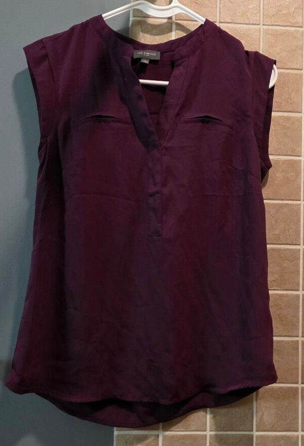 The Limited Women's XS Plum Chiffon Pleated Sleeveless V-Neck Pullover Blouse
