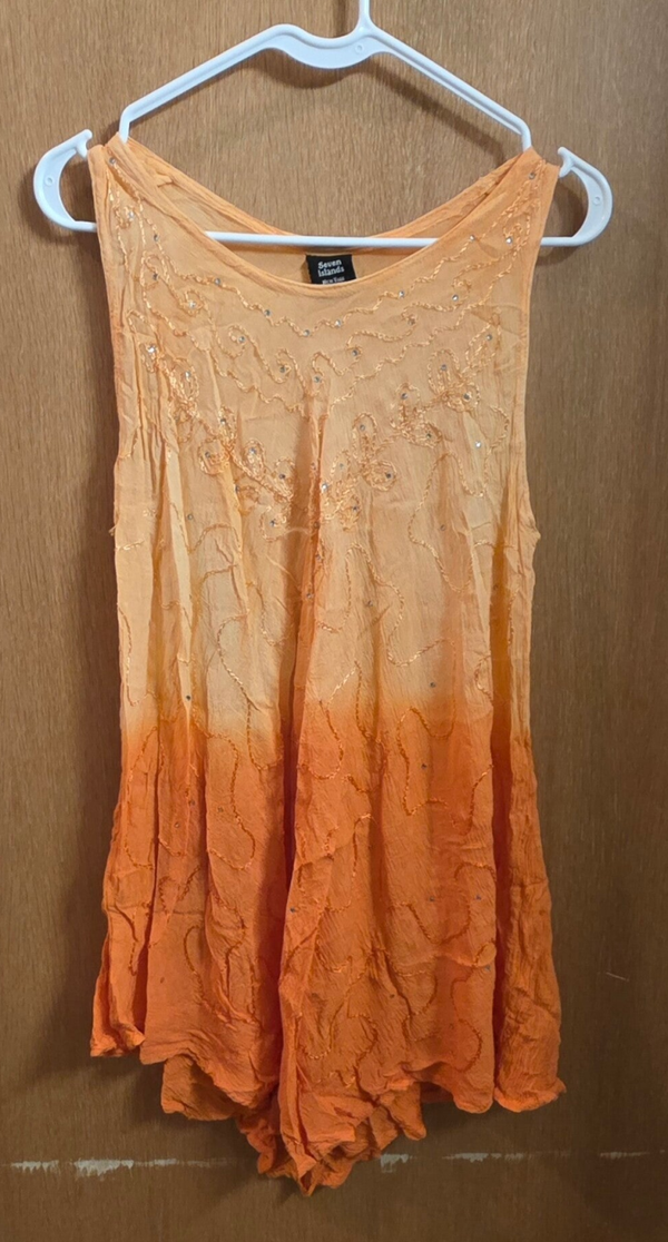 Seven Islands New York Women's One Size Ombre Orange Embellished Cover-Up Tunic
