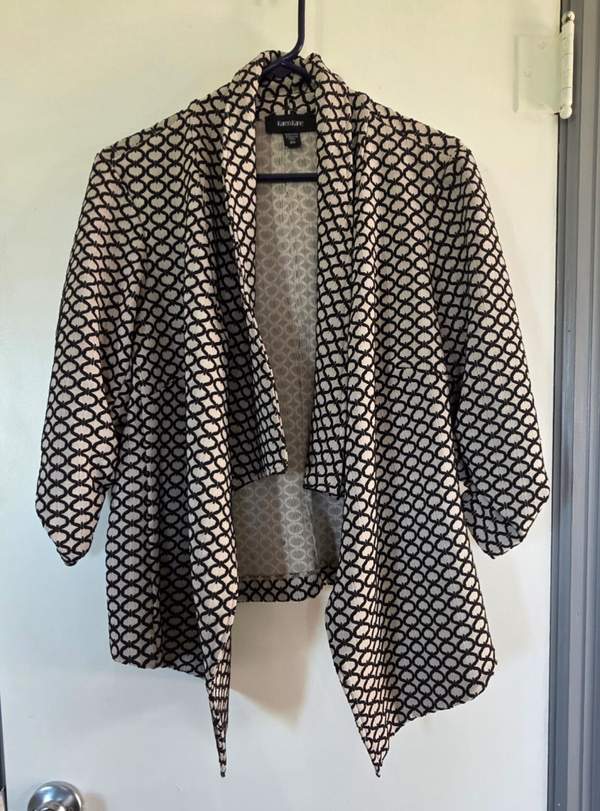 Karen Kane Black/White Honeycomb Open Front Drape Neck Cardigan Women's XL