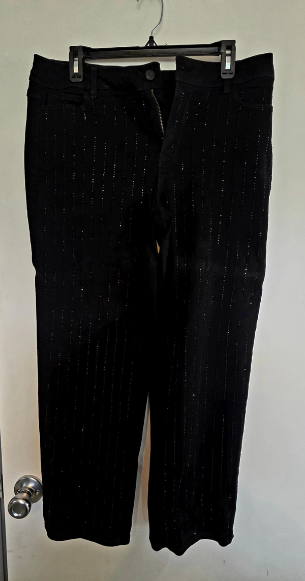 Cato Premium Women’s Black Mid-Rise Metallic Shimmer Pants Size 14