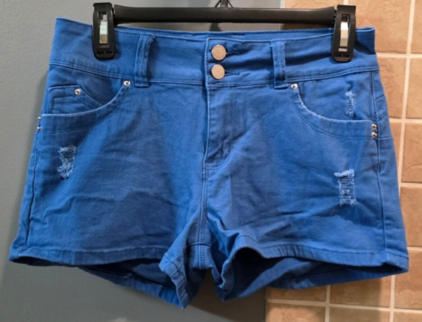 YMI Wanna Betta Butt Cut-Off Stretch Denim Royal Blue Shorts JR 9/29 Women's