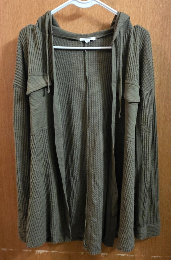 Maurices Women's Medium Olive Green Waffle Knit Hooded Cardigan