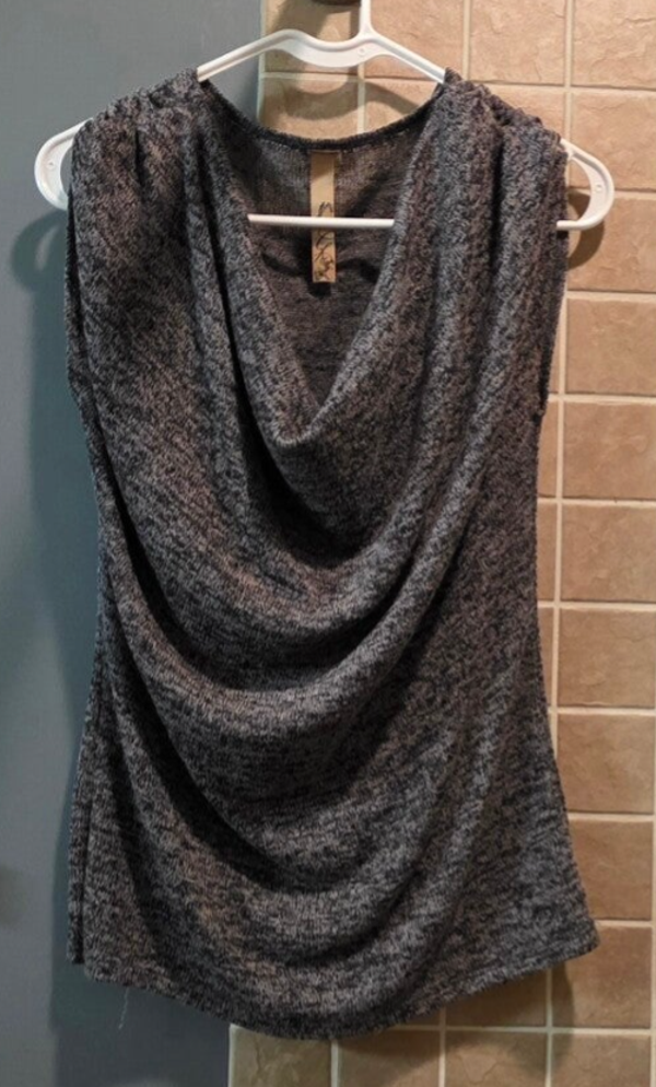 Scotty G Women's S Gray Marled Knit Sleeveless Cowl Neck Top