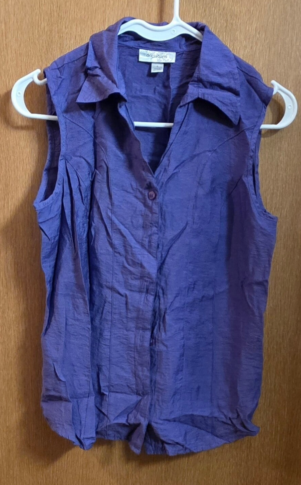 Dressbarn Women's S Purple Collared Sleeveless Button Blouse Lightweight Top
