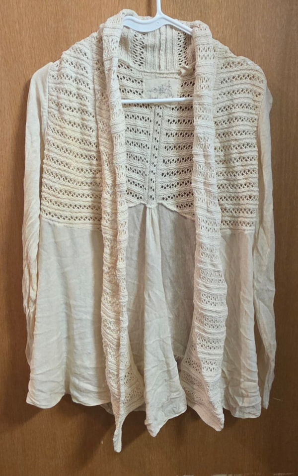Anthropologie Angel of the North Women's Large Boho Cream Crochet Cardigan