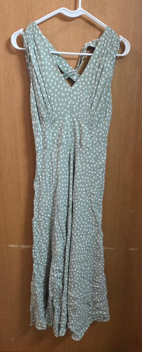 Women's 12 Dressbarn Mint Green/Celery Polka Dot Sleeveless Maxi Dress