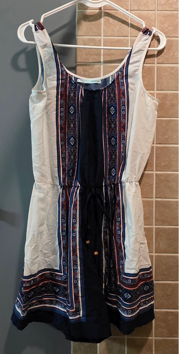 Women's Med Maurices Sleeveless Scoop-Neck Boho Tribal Print Drawstring Romper