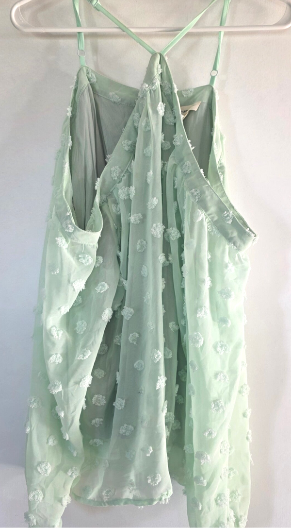 ee:some Boutique Women's 1XL Mint Green Swiss Dotted Chiffon Cold Shoulder Top