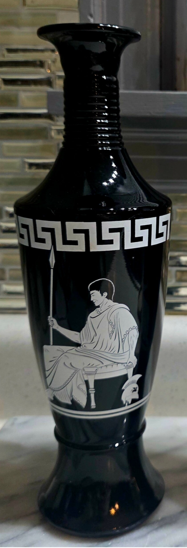 Vtg 1958 Jim Beam Glass Decanter / Vase (No Stopper) W/ Ancient Greek Soldier