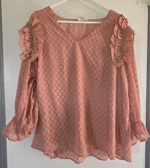 Perch by Blu Pepper Women's Boho Peach Summer Ruffled Blouse Size XL Long Sleeve