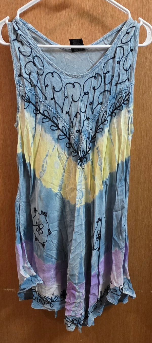 Seven Islands Women's L/XL Boho Tie-Dye Embroidered Swim Cover/Tunic
