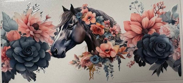 Midnight Horse & Peach Blooms — 16 oz Acrylic Snow Globe Tumbler