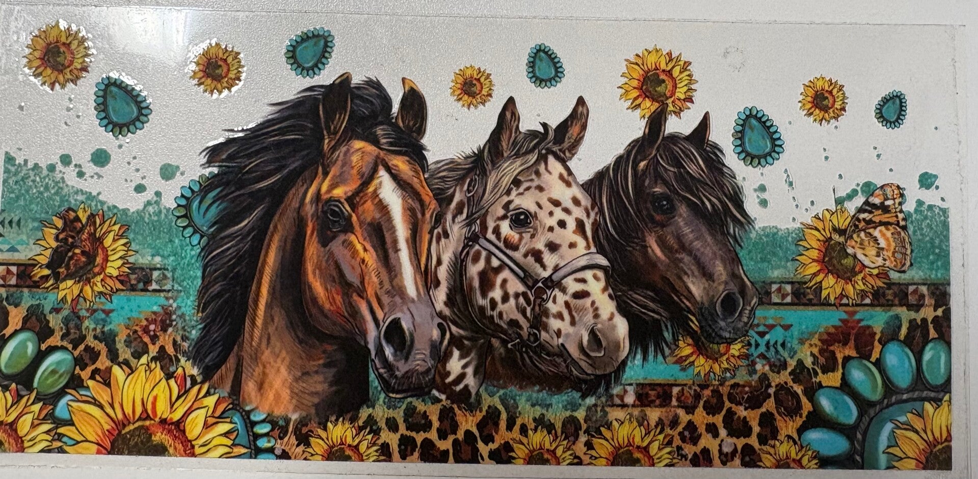 Sunflower Trails Horse Trio — 16 oz Acrylic Snow Globe Tumbler