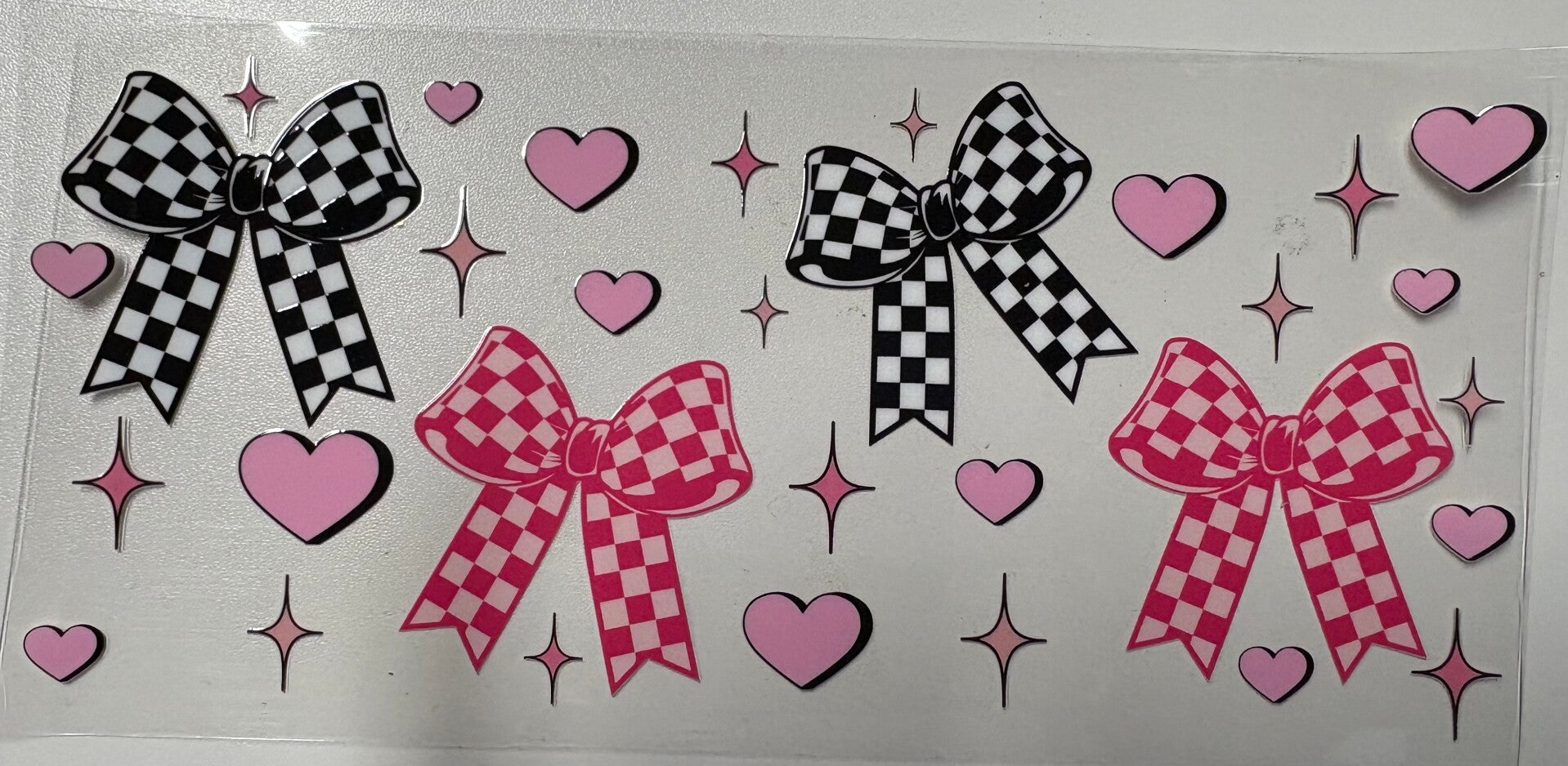 Checkered Bows & Pink Hearts — 16 oz Acrylic Snow Globe Tumbler