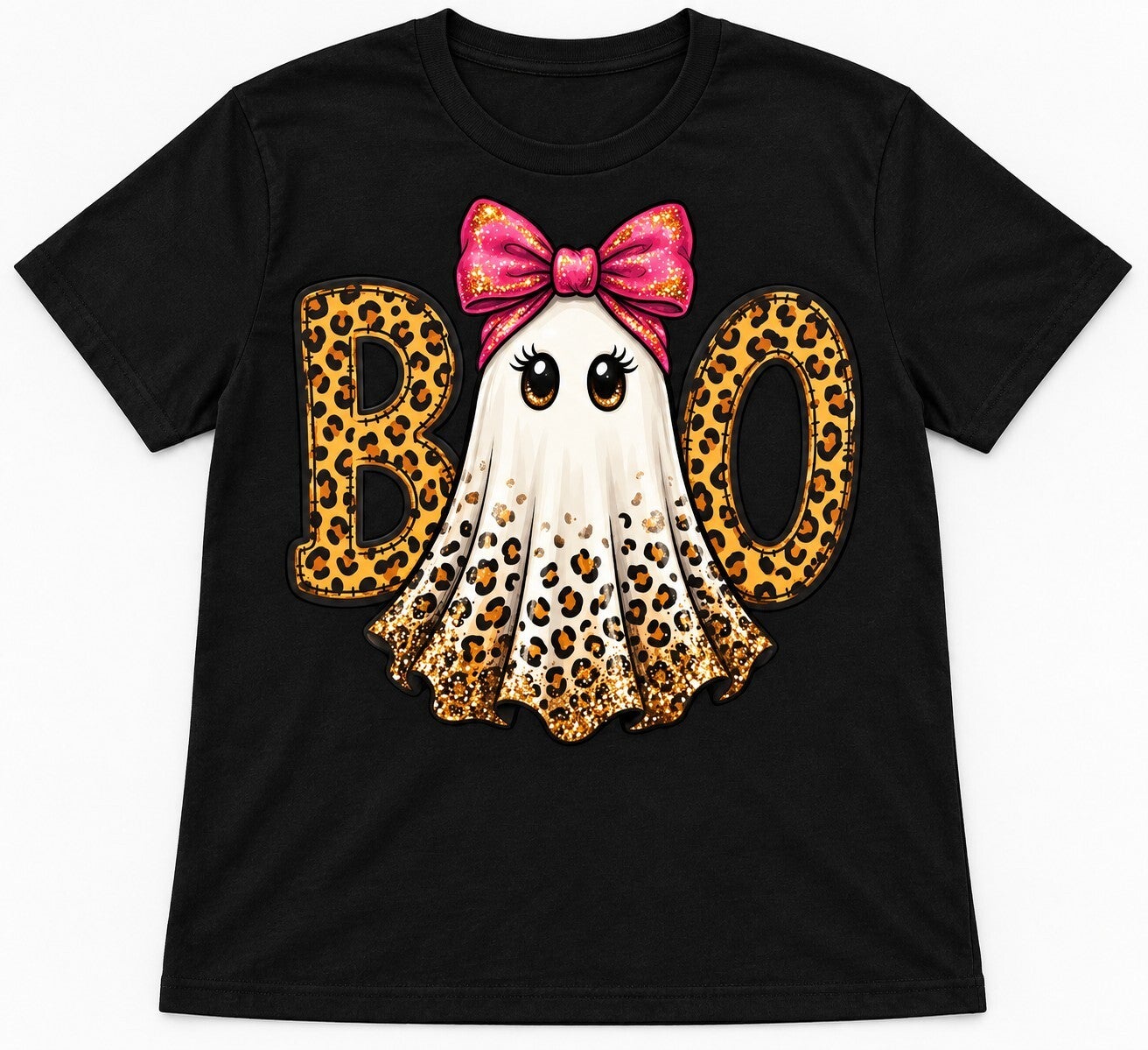Leopard Boo & Pink Bow Tee