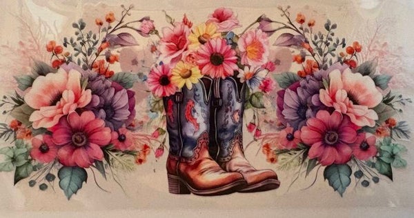 Boots & Wildflower Blooms — 16 oz Acrylic Snow Globe Tumbler