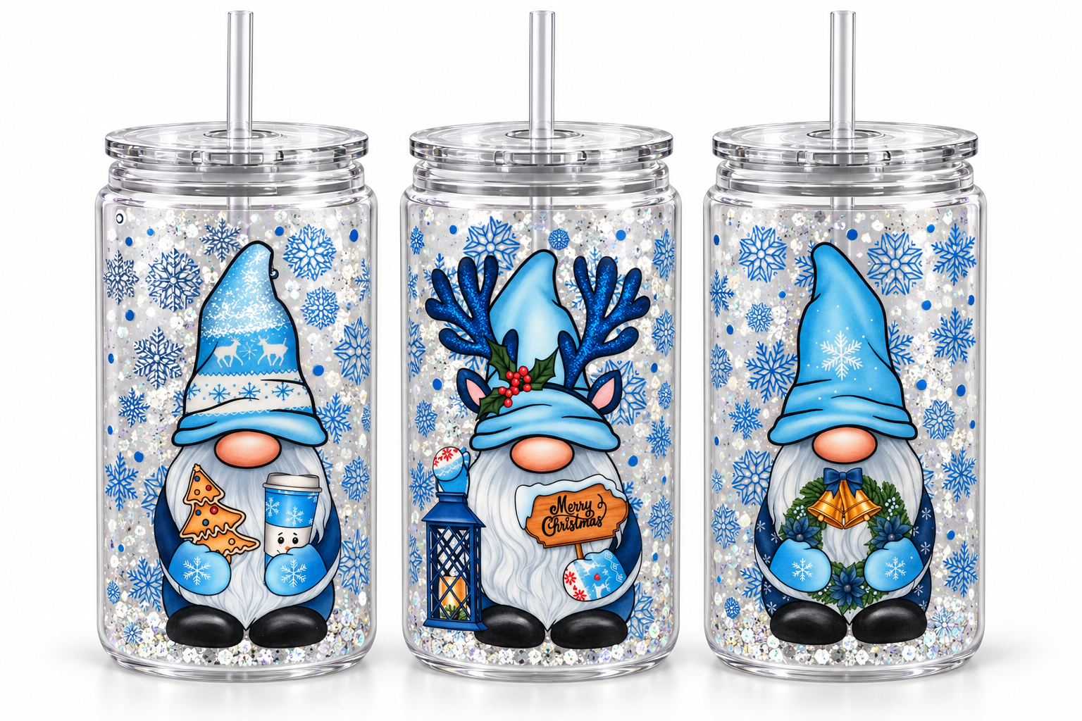 Frosty Christmas Gnomes — 16 oz Acrylic Snow Globe Tumbler